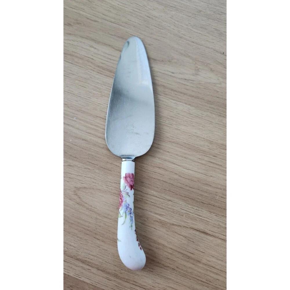 Vintage Judson Sheffield England Cake Server Floral Porcelain Handle Stainless